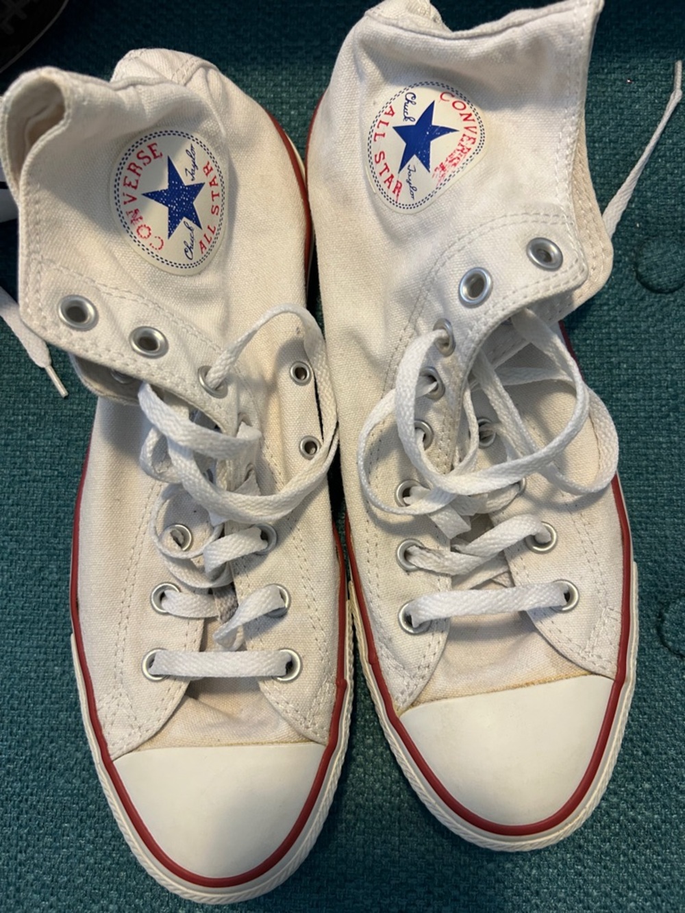 Converse White High Top Sneakers with Red Trim